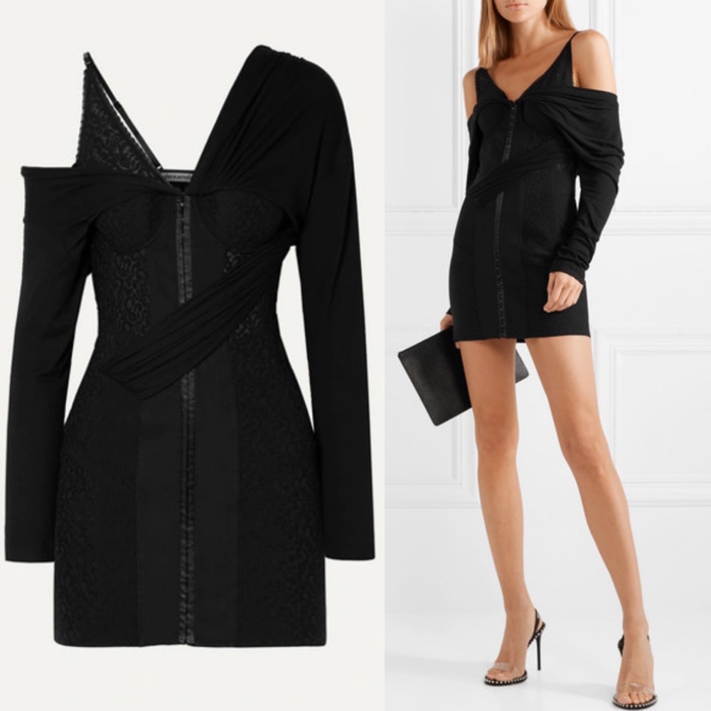 Alexander Wang Draped Lace and Modal-jersey Mini Dress in Black